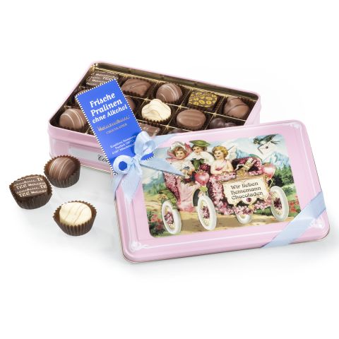 Nostalgische rosa Dose Pralinen ohne Alkohol