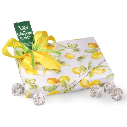Schachtel Zitronenpapier mit Trüffel mit Champagne